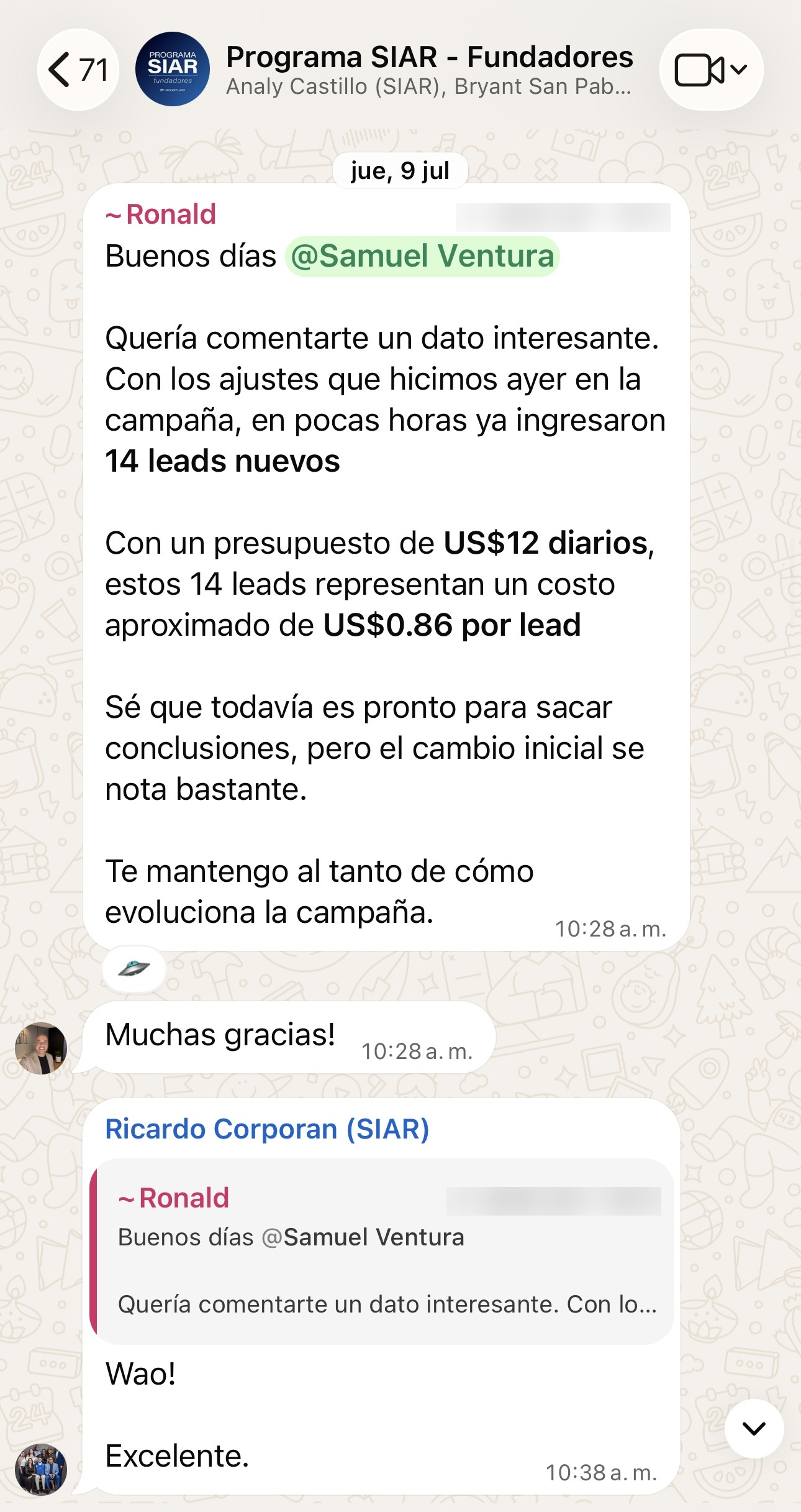 Captura original de un testimonio compartido en WhatsApp