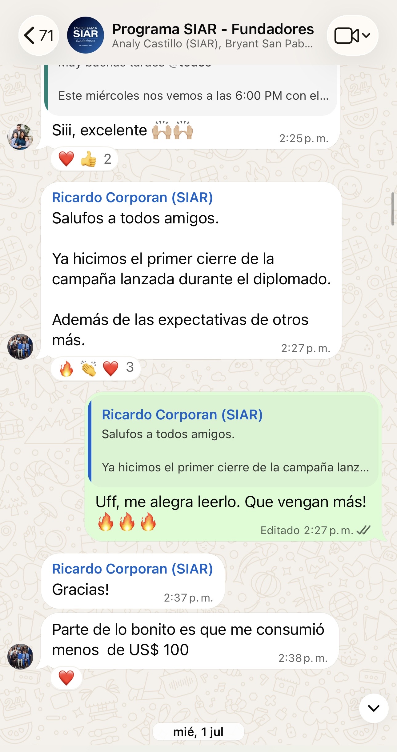 Captura original de un testimonio compartido en WhatsApp