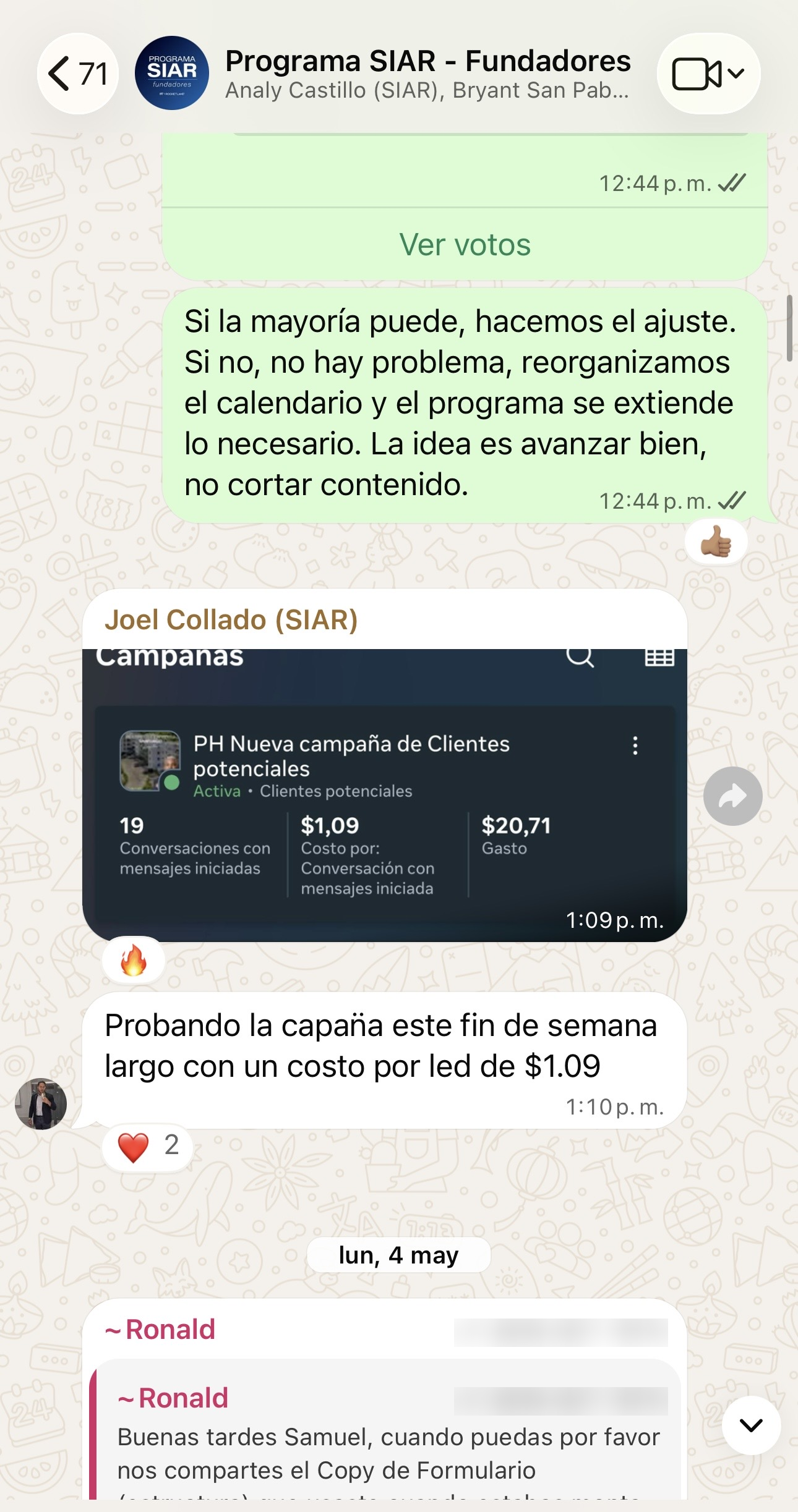 Captura original de un testimonio compartido en WhatsApp