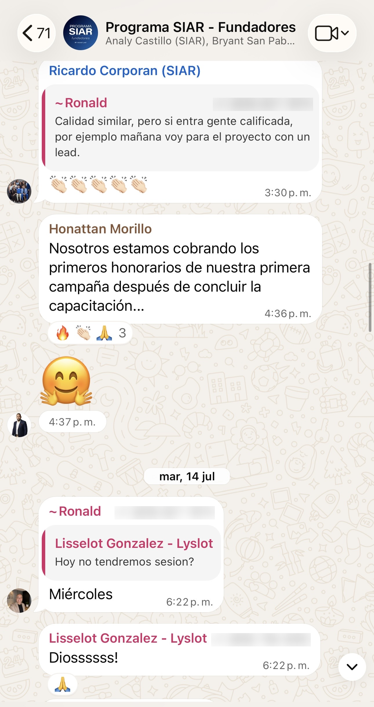 Captura original de un testimonio compartido en WhatsApp