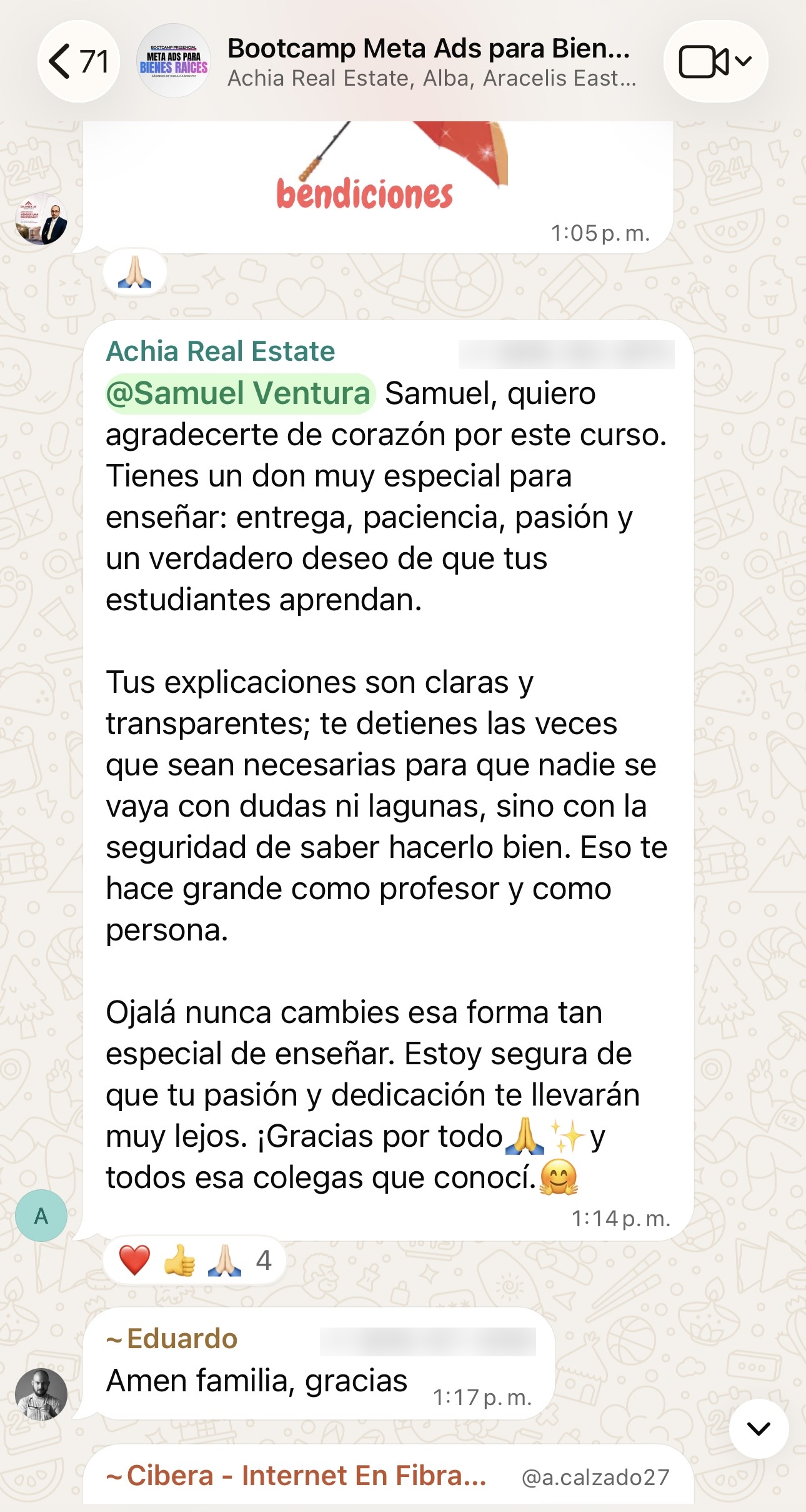 Captura original de un testimonio compartido en WhatsApp