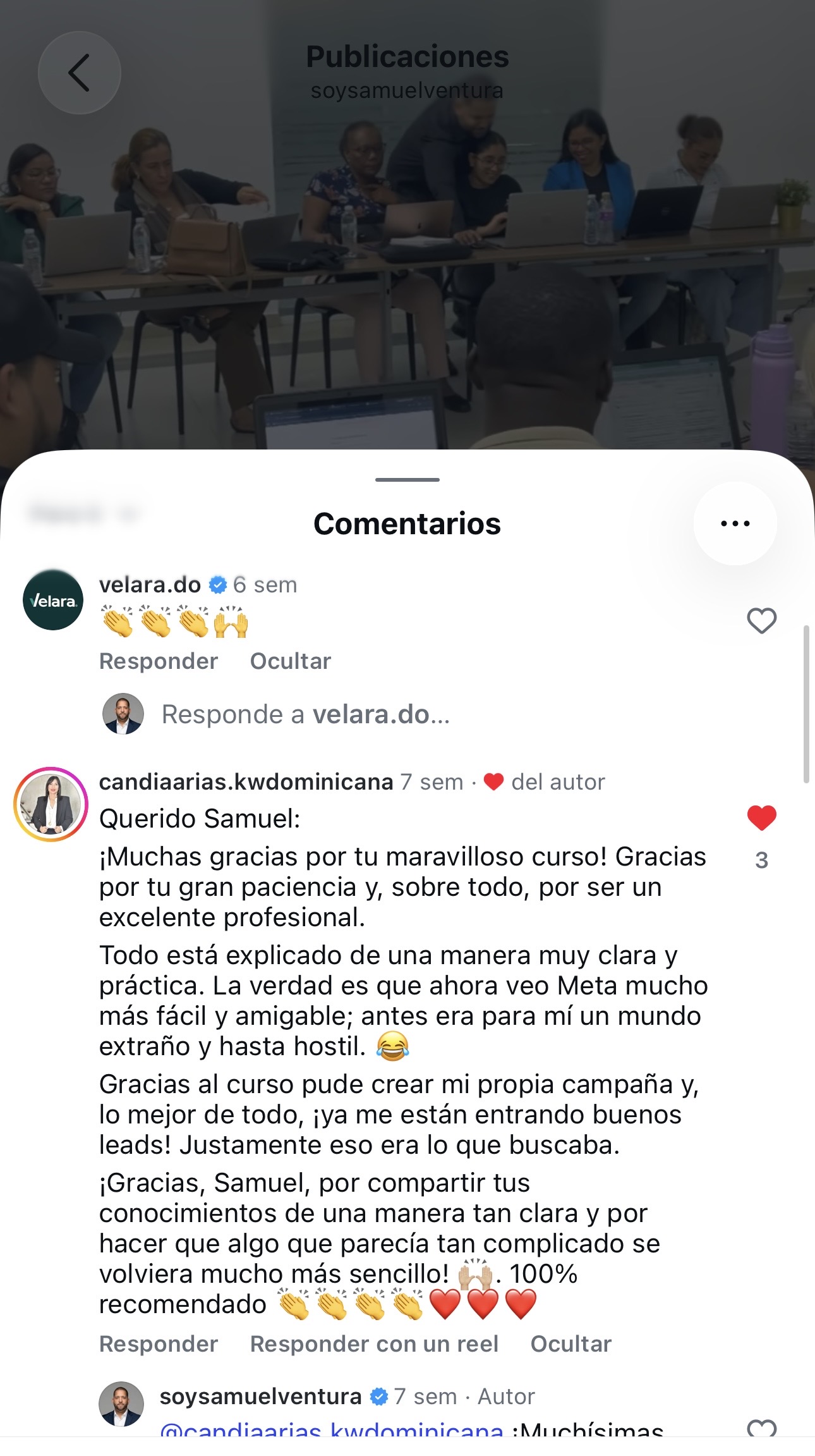 Captura original de un testimonio compartido en Instagram