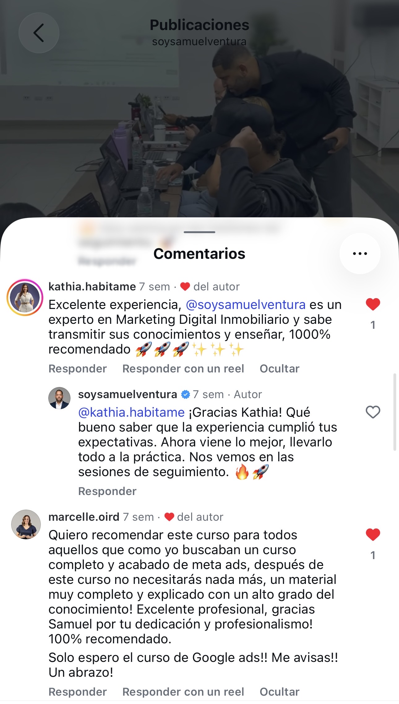 Captura original de un testimonio compartido en Instagram